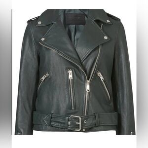 All Saints Balfern Moto Leather Jacket / RARE color - green skies UK 4 / US 0